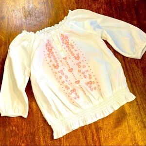 Faded Glory White Embroidered Peasant Top Girls